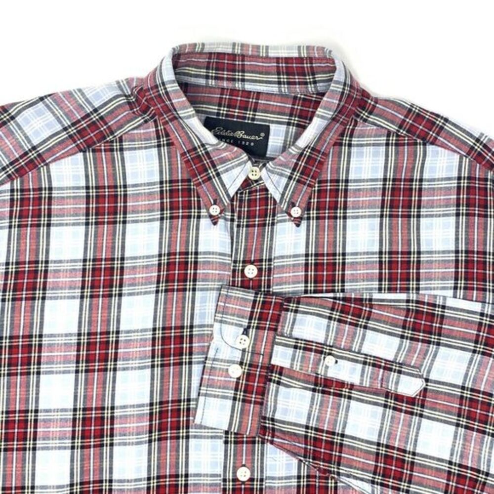 Eddie Bauer Flannel Red/Black Plaid Men's‎ Long Sleeve Shirt Size Large Tall